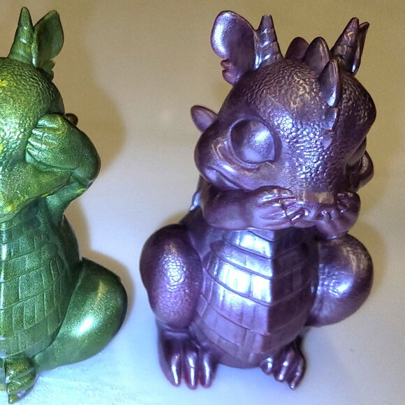 DRAGON TRIO Resin Figurines orange pink yellow NEW collectible Hear See Speak No - Picture 3 of 6